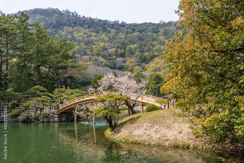 Ritsurin Garden in Takamatsu City, Kagawa Prefecture, Japan, one of the most famous Japanese historical gardens.
