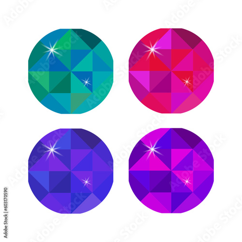 Colorful gemstones collection. set of multicolored diamonds. Precious stone vector jewels. Vector illustration.