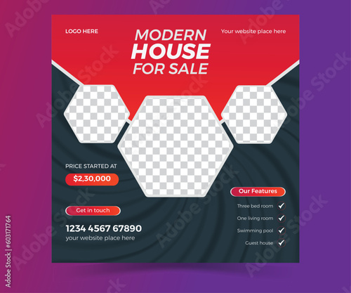modern design template for business presentation. Modern Real estate house sale and home rent advertising square Social media post and promotion ads discount banner vector template design.
