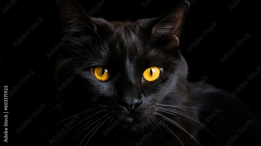 A black cat with yellow eyes staring generative ai A black cat with yellow eyes staring generative ai