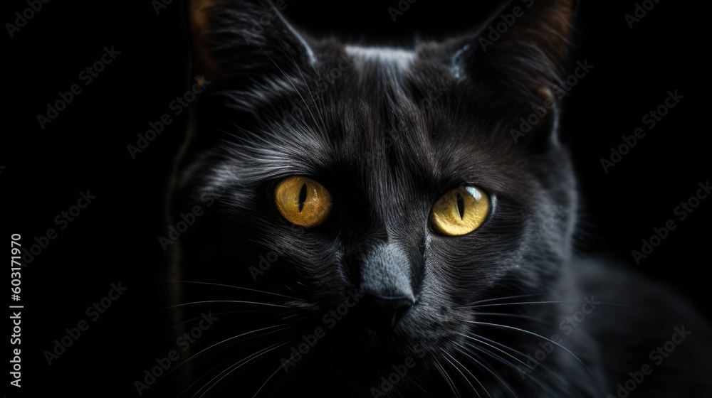 A black cat with yellow eyes staring generative ai A black cat with yellow eyes staring generative ai