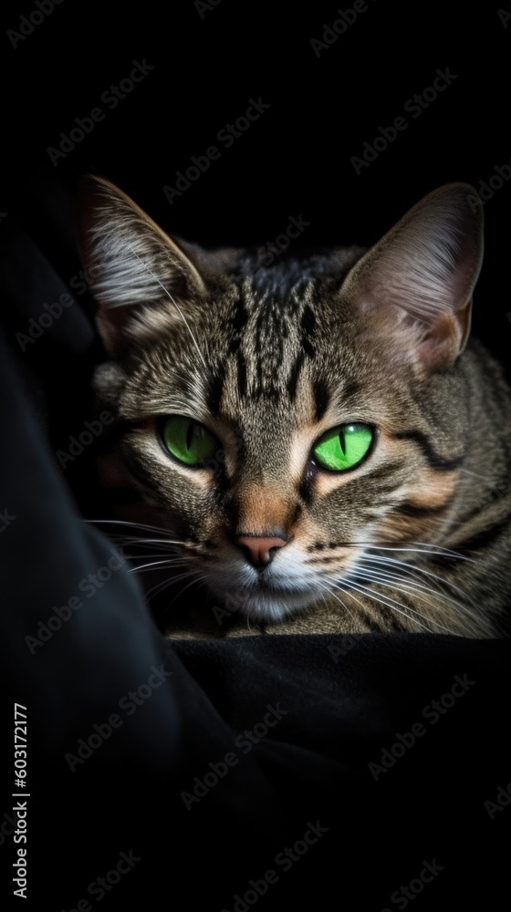 tabby cat with green eyes generative ai