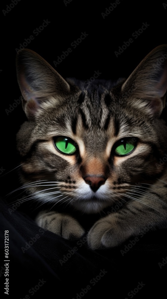 tabby cat with green eyes generative ai