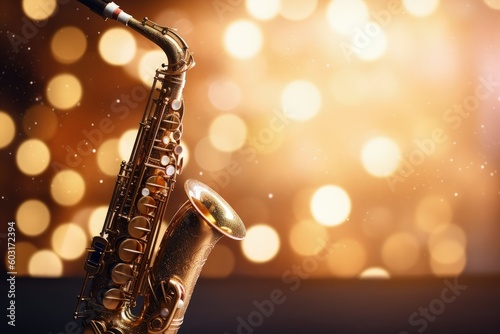 Saxophone on bokeh background, Generative AI 