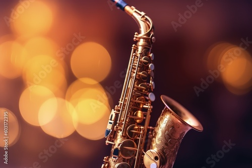 Saxophone on bokeh background, Generative AI 