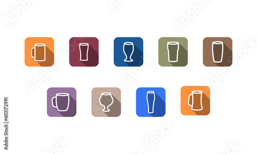 Cocktail Icon glass types Sleek Vector Icon Set  line icons  white on colored with shade. 