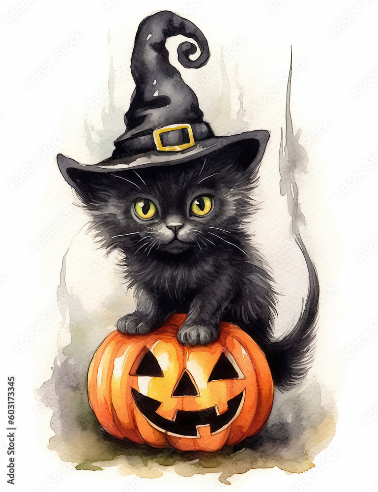 Black Cat Halloween Pumpkin, Jack o Lantern, Witch, Spooky, Fall, Autumn. Wall Art. Halloween Resource. Generative AI Black Cat Halloween Pumpkin, Jack o Lantern, Witch, Spooky, Fall, Autumn. Wall Art. Halloween Resource. Generative AI