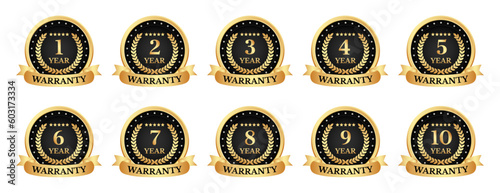 Gold icon warranty Set. Label, vector seal, warranty, badge