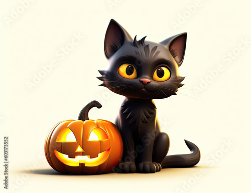 Black Cat Halloween Pumpkin, Jack o Lantern, Witch, Spooky, Fall, Autumn. Wall Art. Halloween Resource. Generative AI © Art for Insomniacs