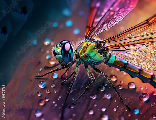 A dragonfly with a water droplet on its wings, generative AI  © yin foo Tan