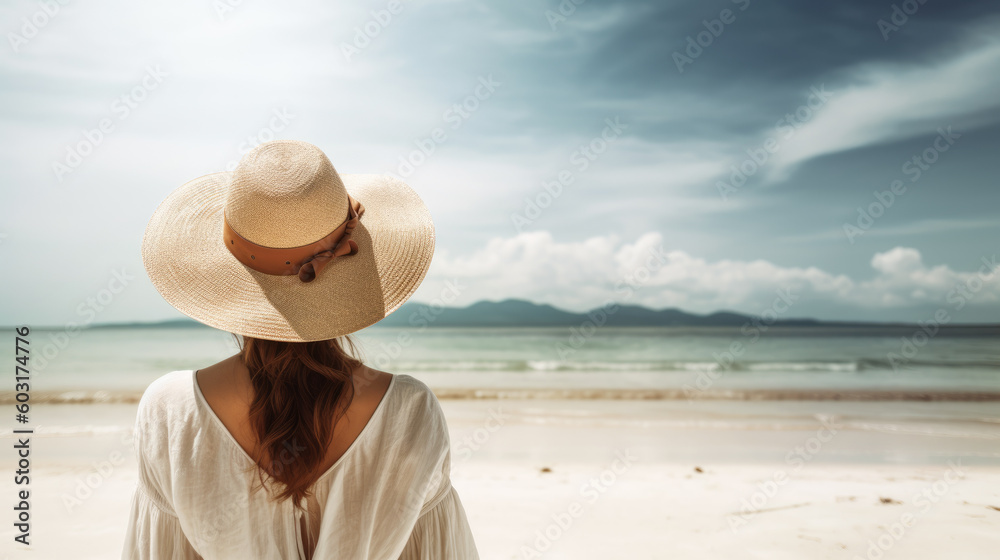 person in hat on the beach , Generative ai