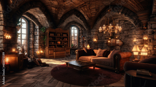 modern living room with medieval theme