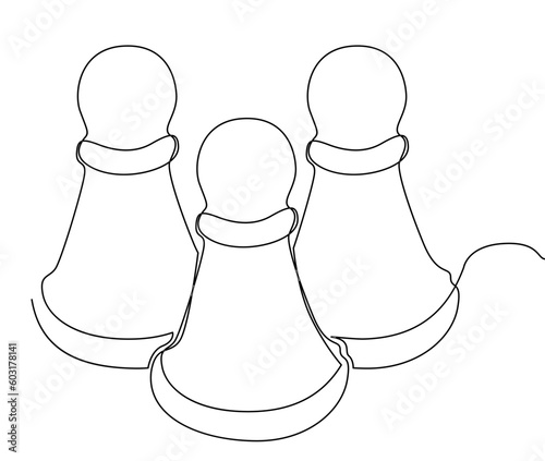 One continuous line of pawns, chess pieces. Thin Line Pawn Illustration vector concept. Contour Drawing Creative ideas.
