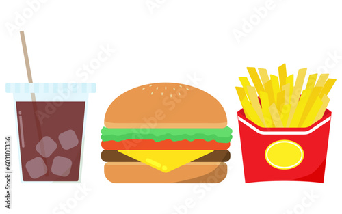 ハンバーガーとポテトの横並びセットのイラスト