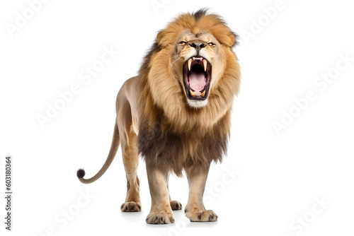 Regal Lion Roaring With Confidence Isolated on White   generative AI