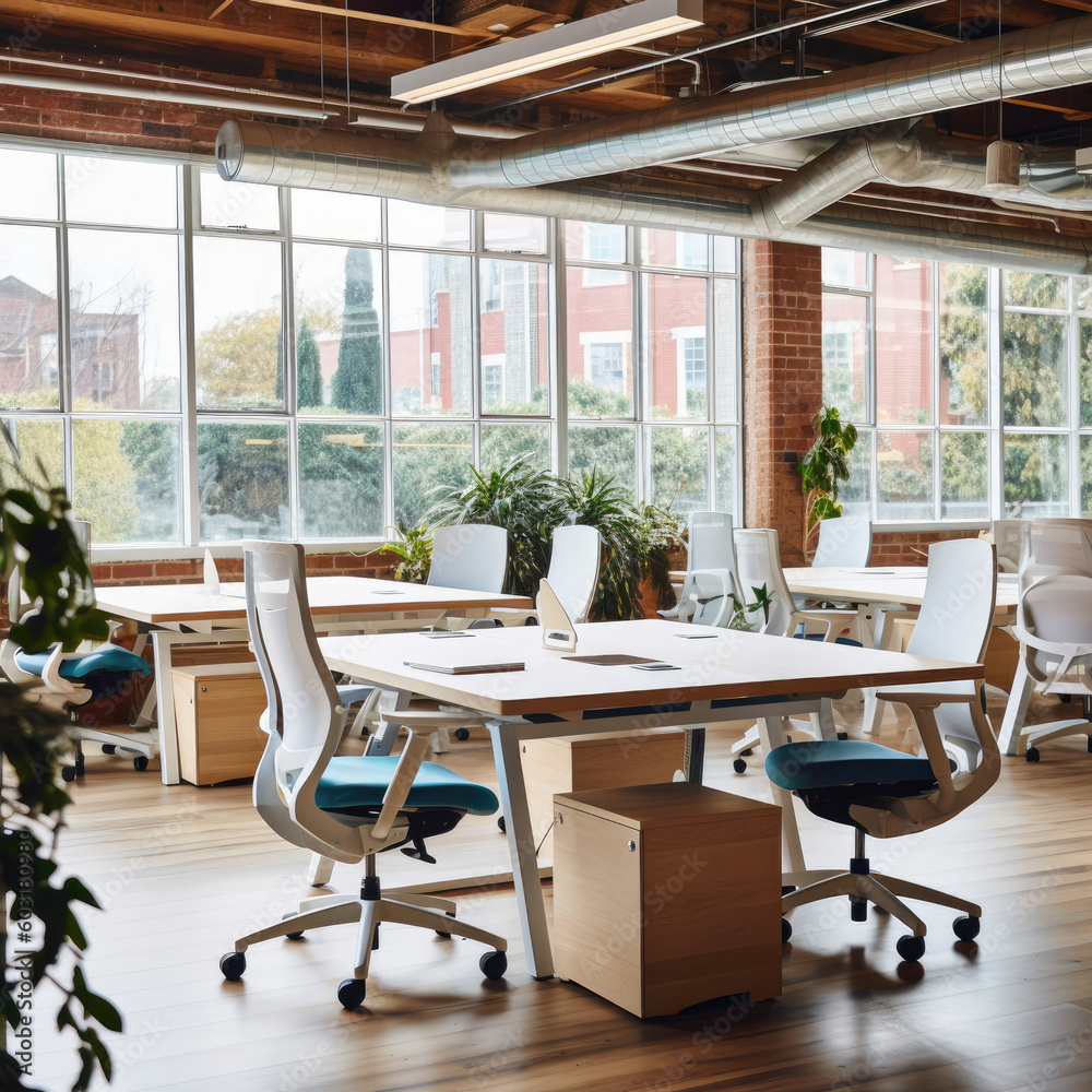 modern co-working spaces, dynamic open workspace that promotes flexibility and collaboration