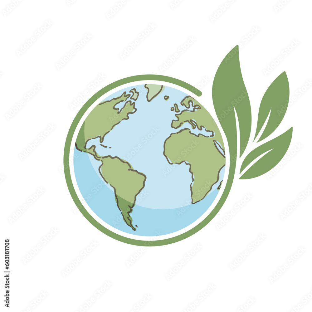Planet earth icon with leaf protecting it. Save the world, eco-friendly symbol. Environmental conservation.