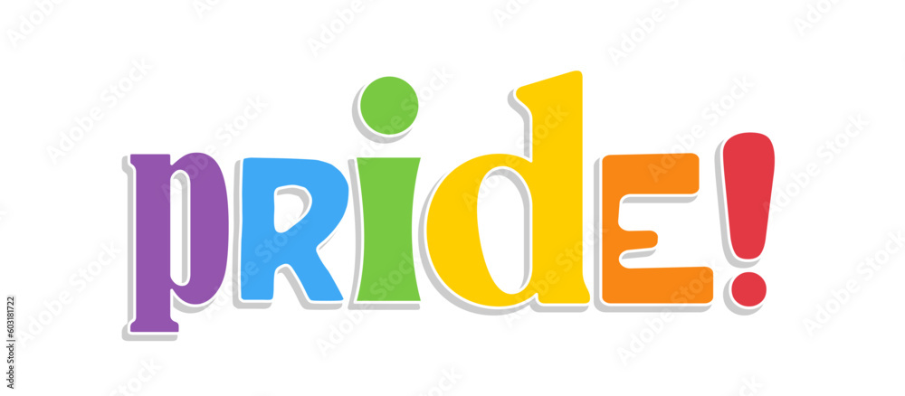 Pride lettering with rainbow flag colors. Different style letters forming the Pride word. - obrazy, fototapety, plakaty 