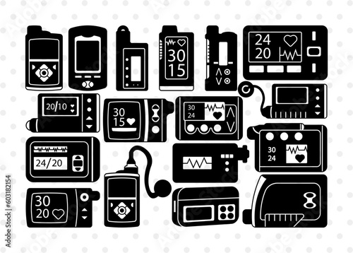 Insulin Pumps Silhouette, Diabetes Insulin Pump SVG, Diabetic Items Svg, Insulin Pump Therapy Svg, Wireless Insulin Pump Bundle, SB00999