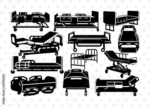 Hospital Bed Silhouette, Electric ICU Bed SVG, Electric Hospital Bed Svg, Patient Bed Svg, Hospital Equipment Bundle, SB00997
