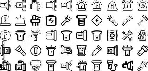 Set Of Flashlight Icons Collection Isolated Silhouette Solid Icons Including Flashlight, Flash, Night, Light, Spotlight, Lamp, Bright Infographic Elements Logo Vector Illustration