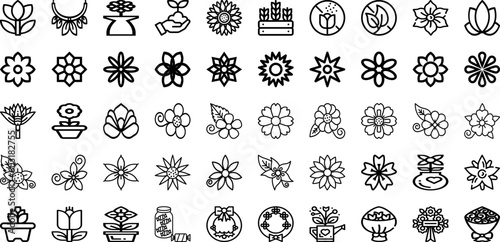 Set Of Flower Icons Collection Isolated Silhouette Solid Icons Including Spring, Summer, Flower, Plant, Illustration, Floral, Leaf Infographic Elements Logo Vector Illustration