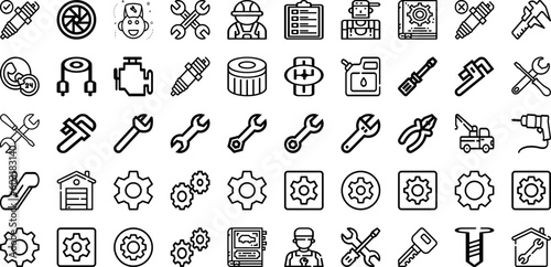 Set Of Mechanic Icons Collection Isolated Silhouette Solid Icons Including Repair, Job, Service, Auto, Car, Mechanic, Technician Infographic Elements Logo Vector Illustration