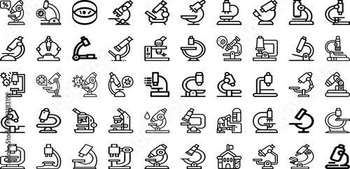 Set Of Microscope Icons Collection Isolated Silhouette Solid Icons Including Equipment  Research  Lab  Biology  Laboratory  Microscope  Science Infographic Elements Logo Vector Illustration