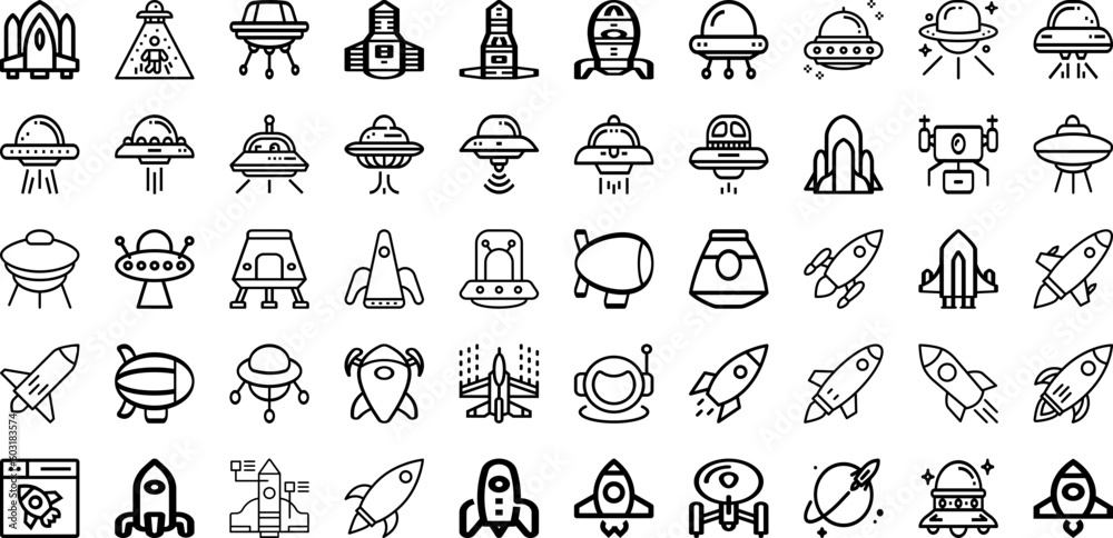 Set Of Spaceship Icons Collection Isolated Silhouette Solid Icons Including Universe, Ship, Science, Technology, Spaceship, Galaxy, Space Infographic Elements Logo Vector Illustration