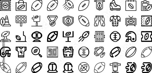 Set Of Rugby Icons Collection Isolated Silhouette Solid Icons Including Game, Competition, Athlete, Sport, Ball, Playing, Rugby Infographic Elements Logo Vector Illustration