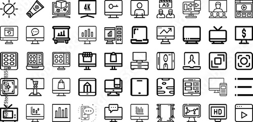 Set Of Screen Icons Collection Isolated Silhouette Solid Icons Including Display, Digital, Technology, Blank, Computer, Device, Screen Infographic Elements Logo Vector Illustration