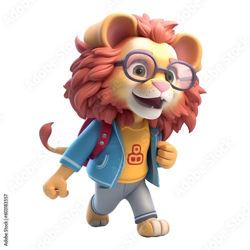 Illustration 3D cute lion character AI Generative