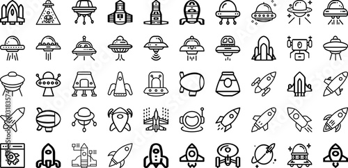 Set Of Spaceship Icons Collection Isolated Silhouette Solid Icons Including Universe  Ship  Science  Technology  Spaceship  Galaxy  Space Infographic Elements Logo Vector Illustration