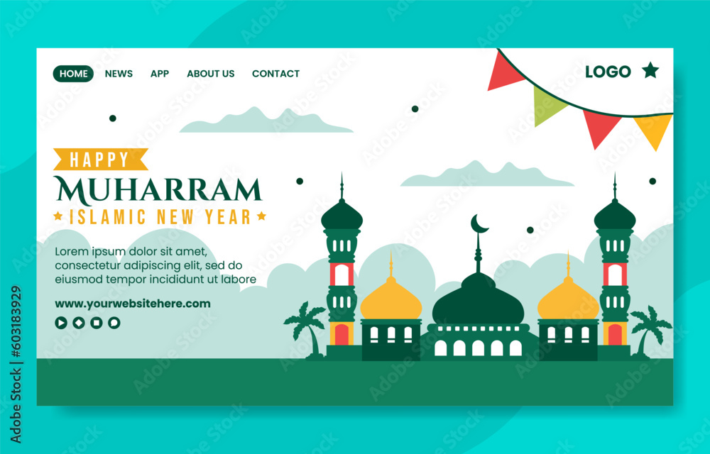 Happy Muharram Islamic New Year Social Media Landing Page Flat Cartoon Hand Drawn Template Illustration Happy Muharram Islamic New Year Social Media Landing Page Flat Cartoon Hand Drawn Template Illustration