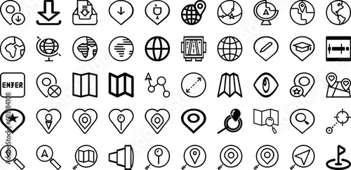 Set Of Navigation Icons Collection Isolated Silhouette Solid Icons Including Technology, Travel, Map, Road, Navigation, Compass, Navigator Infographic Elements Logo Vector Illustration
