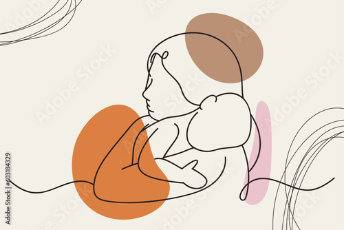 Continuous one simple single abstract line drawing of mother breastfeeding her baby.