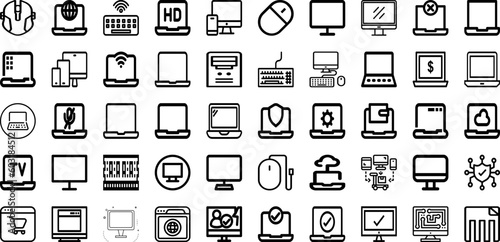 Set Of Computer Icons Collection Isolated Silhouette Solid Icons Including Computer, Technology, Business, Screen, Display, Laptop, Modern Infographic Elements Logo Vector Illustration