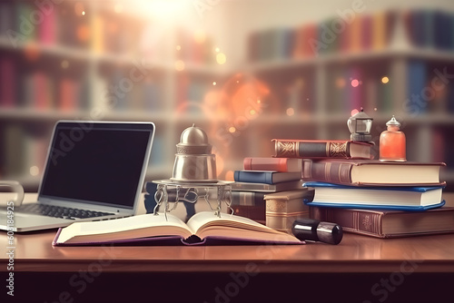 An illustration of a library with a fantasy theme, fantasy story illustration, digital book page, fantasy game art