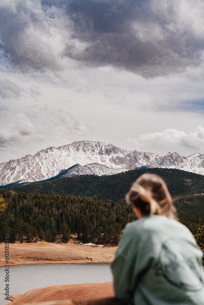 Lady looking at mountain Lady looking at mountain
