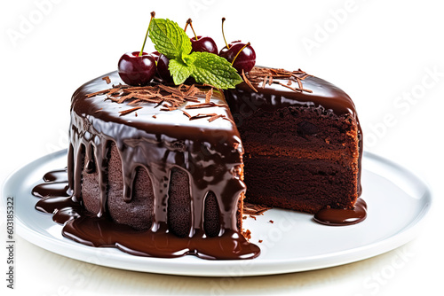 Chocolate cake isolated on white background, Generative ai