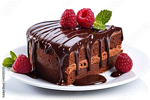 Chocolate cake isolated on white background, Generative ai