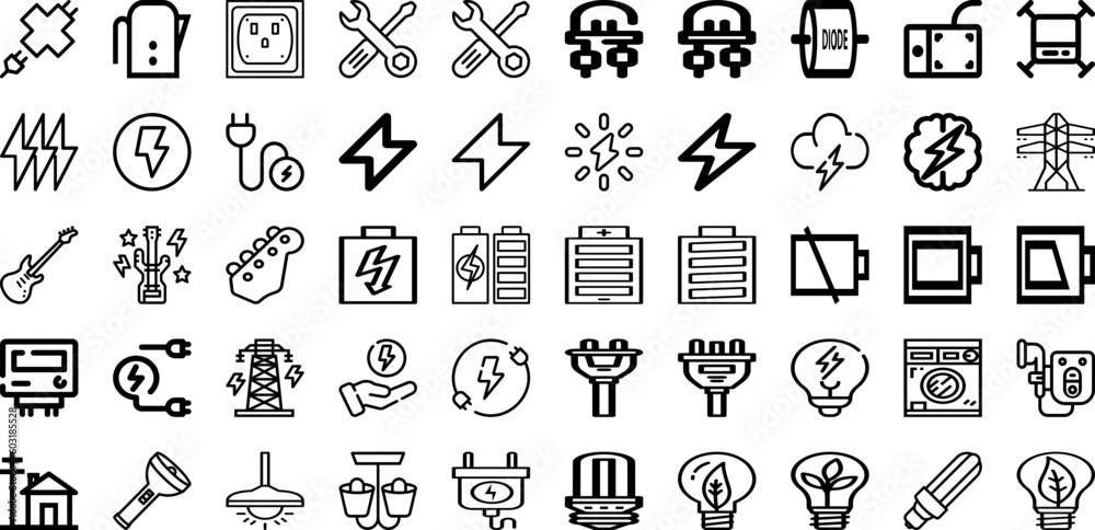Set Of Electric Icons Collection Isolated Silhouette Solid Icons Including Vehicle, Electric, Electricity, Charger, Energy, Technology, Power Infographic Elements Logo Vector Illustration