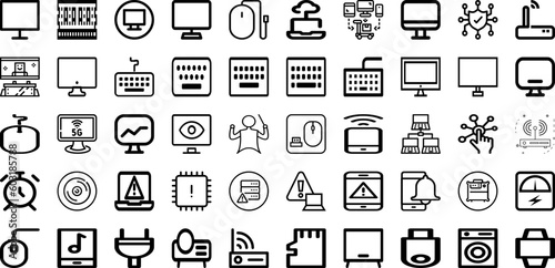 Set Of Device Icons Collection Isolated Silhouette Solid Icons Including Tablet, Mobile, Screen, Digital, Technology, Computer, Phone Infographic Elements Logo Vector Illustration
