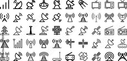 Set Of Antenna Icons Collection Isolated Silhouette Solid Icons Including Radio, Signal, Technology, Network, Wireless, Internet, Antenna Infographic Elements Logo Vector Illustration