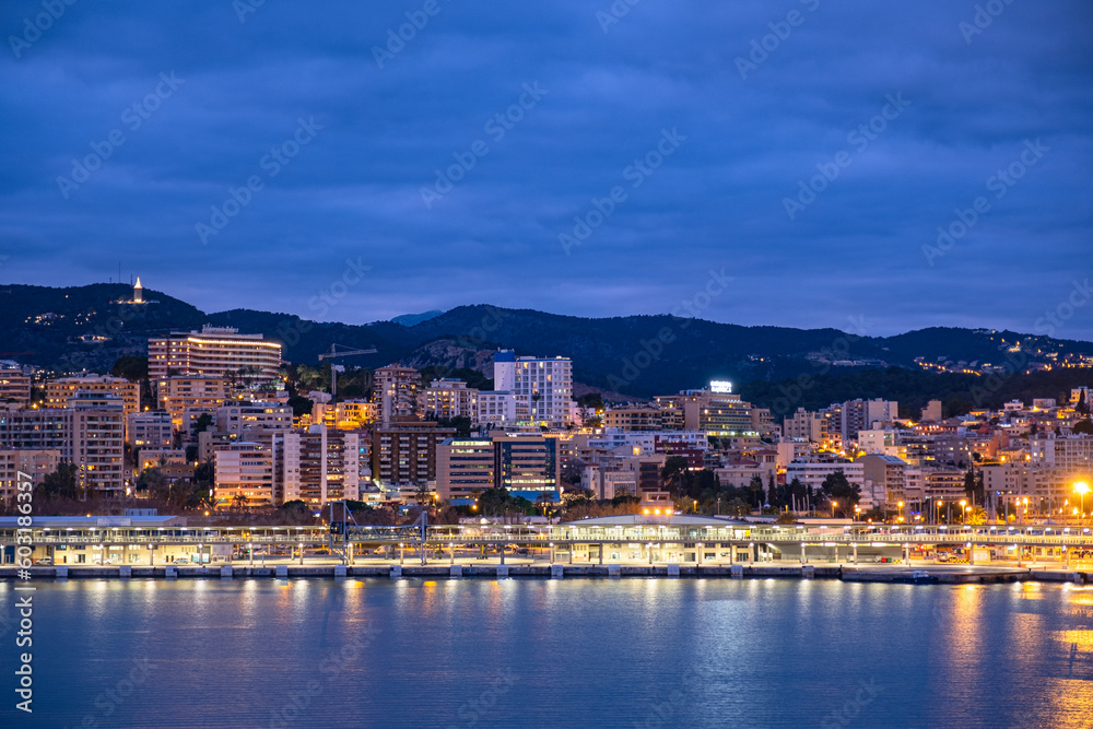  Evening view of the Portopi area from the open deck of a cruise ship. Palma de Mallorca, Balearic Islands. Spain