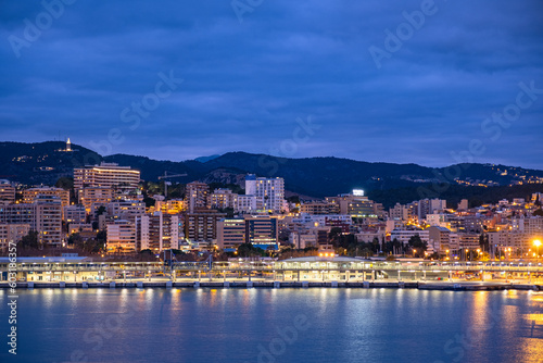  Evening view of the Portopi area from the open deck of a cruise ship. Palma de Mallorca, Balearic Islands. Spain