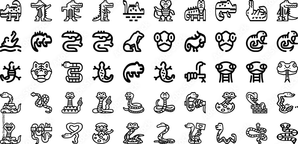Set Of Reptile Icons Collection Isolated Silhouette Solid Icons Including Animal, Wild, Lizard, Wildlife, Nature, Exotic, Reptile Infographic Elements Logo Vector Illustration