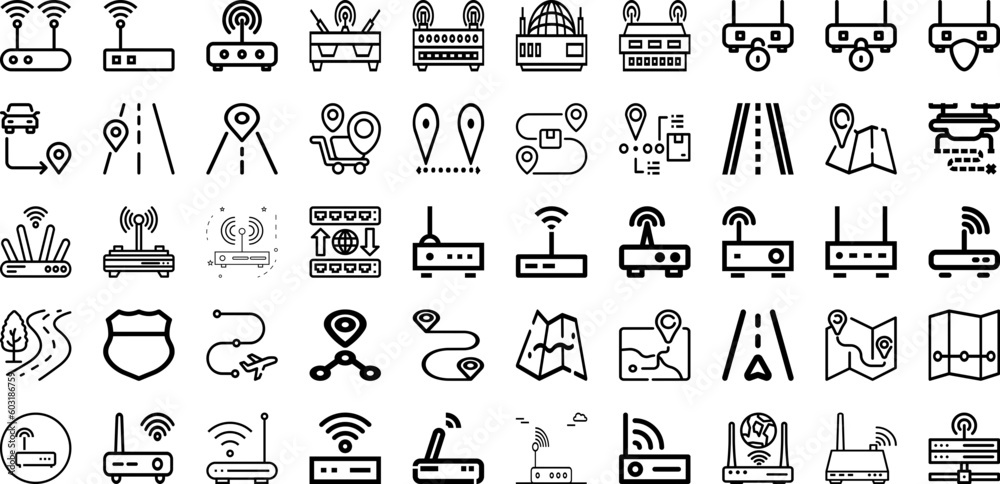 Set Of Route Icons Collection Isolated Silhouette Solid Icons Including Road, Travel, Traffic, Street, Vector, Route, Transport Infographic Elements Logo Vector Illustration
