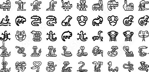 Set Of Reptile Icons Collection Isolated Silhouette Solid Icons Including Animal, Wild, Lizard, Wildlife, Nature, Exotic, Reptile Infographic Elements Logo Vector Illustration