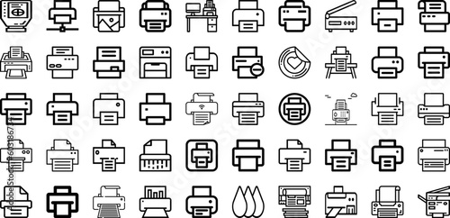 Set Of Printer Icons Collection Isolated Silhouette Solid Icons Including Printer, Office, Equipment, Technology, Print, Machine, Paper Infographic Elements Logo Vector Illustration © Abagael